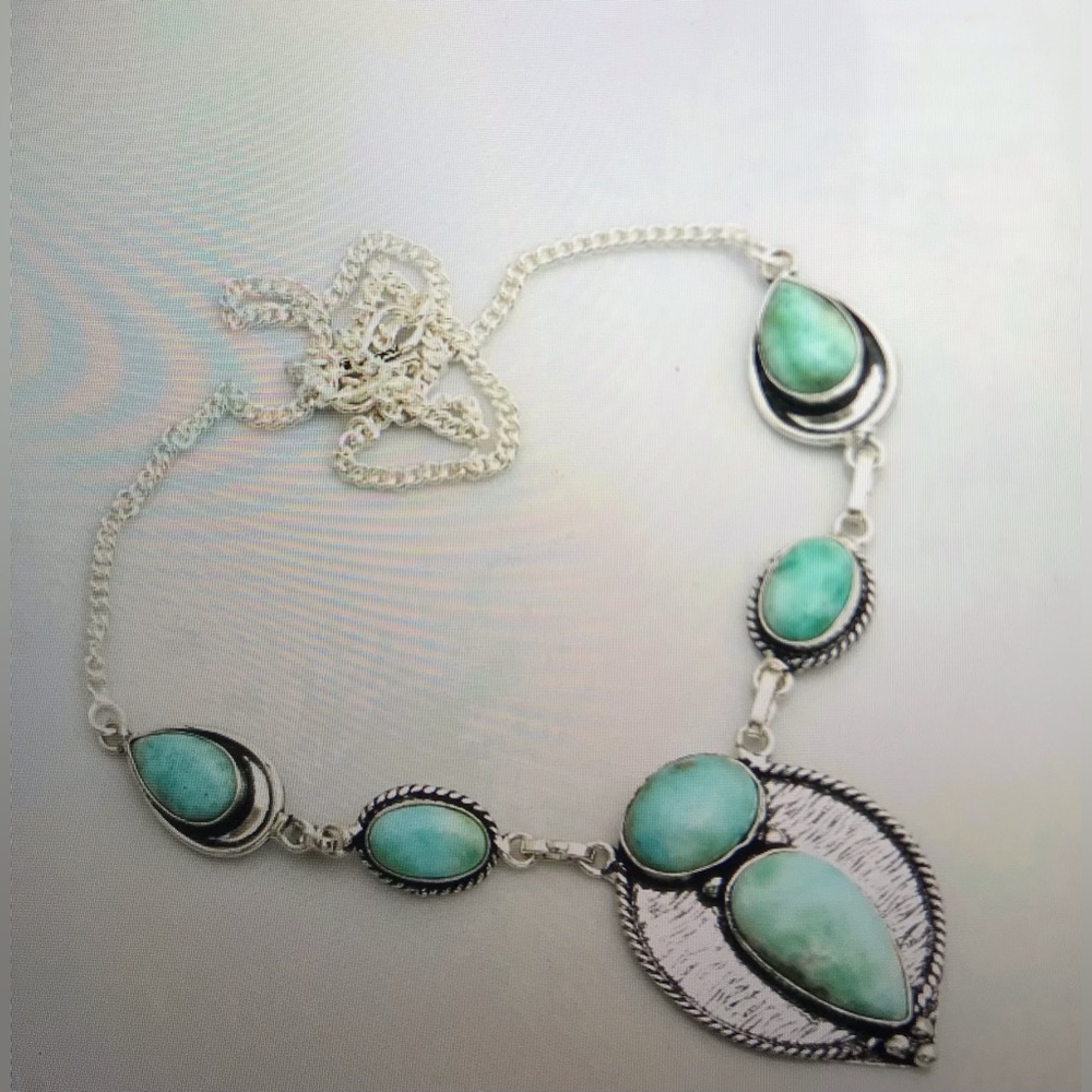 Larimar Stamped 925 Sterling Silver Necklace